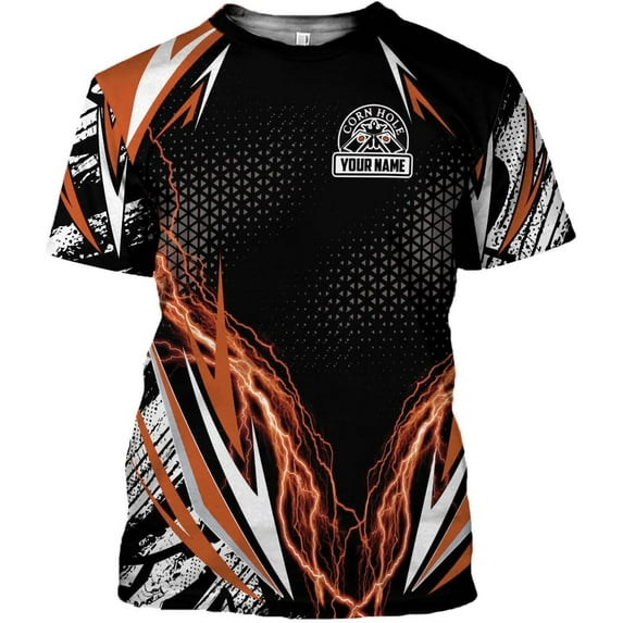 Custom Funny Cornhole T-Shirt Over Print for Men Women Teams Name Player Sports Game Personalized Gift Bean Bag Toss Lover (Orange, 5XL)