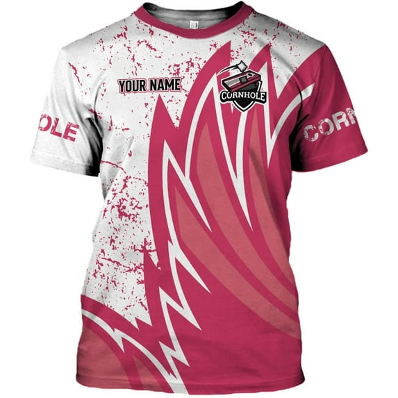 Custom Funny Cornhole T-Shirt Over Print for Men Women Teams Name Player Sports Game Personalized Gift Bean Bag Toss Lover (Pink, S)