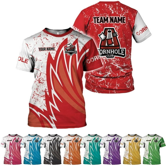 Custom Funny Cornhole T-Shirt Over Print for Men Women Teams Name Player Sports Game Personalized Gift Bean Bag Toss Lover (Red, 3XL)