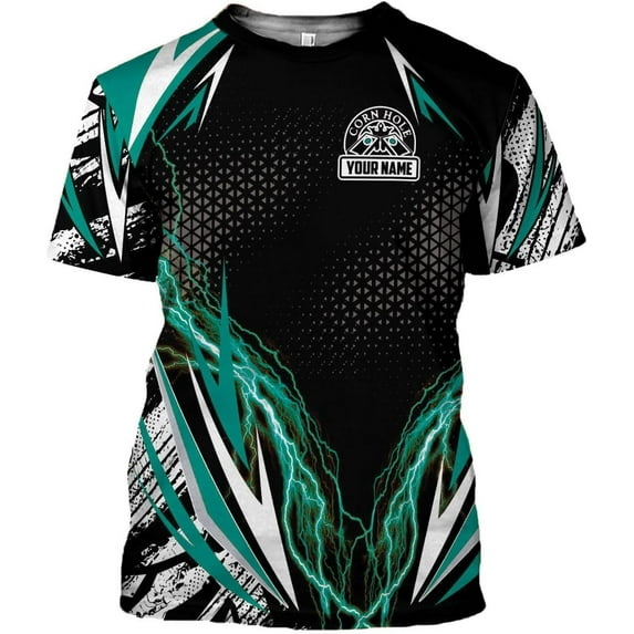 Custom Funny Cornhole T-Shirt Over Print for Men Women Teams Name Player Sports Game Personalized Gift Bean Bag Toss Lover (Teal, S)