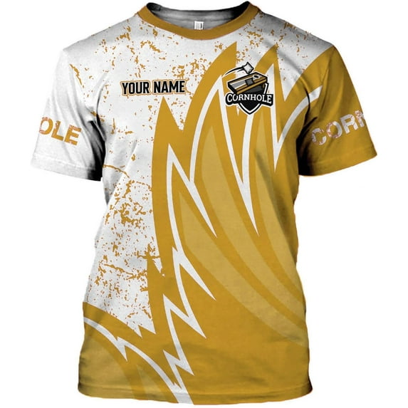 Custom Funny Cornhole T-Shirt Over Print for Men Women Teams Name Player Sports Game Personalized Gift Bean Bag Toss Lover (Yellow, XL)