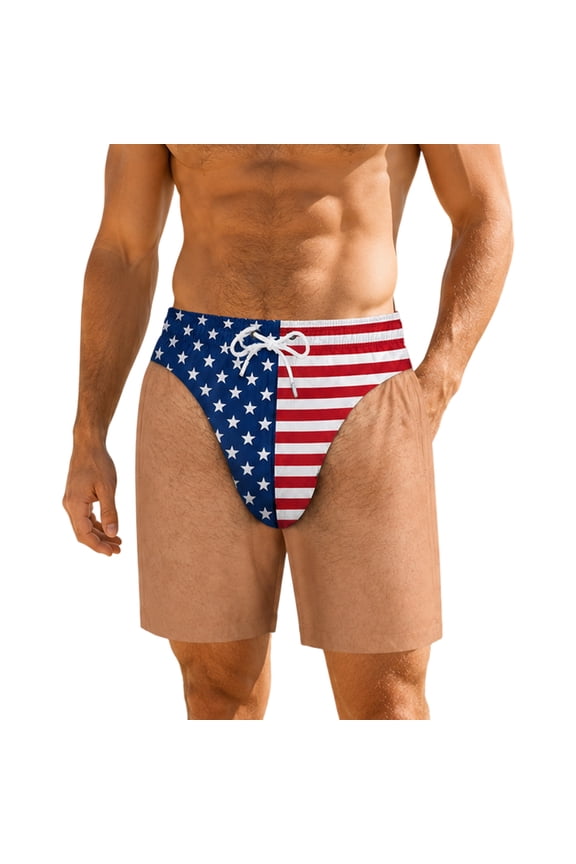 Custom Funny Patriotic Men Swim Trunks - Personalized Summer Vacation and Travel Gifts for Men - Freedom and Chill Beach Shorts with Mesh Lining, American Flag Quick Dry Swimwear Pool Party Gift