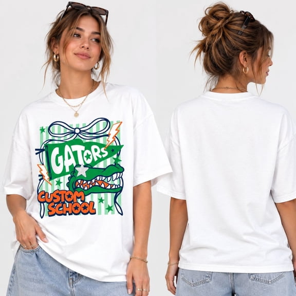 Custom GATORS School Shirt Personalized School Spirit Tee Cute Alligator Graphic T-Shirt Back to School Gift 20 Color Options [Other versions- Wildcats-Tigers-Bulldogs]