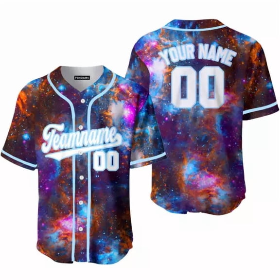 Custom Galaxy Pattern White Light Blue Custom Baseball Jerseys For Men & Women J - Hot Sal