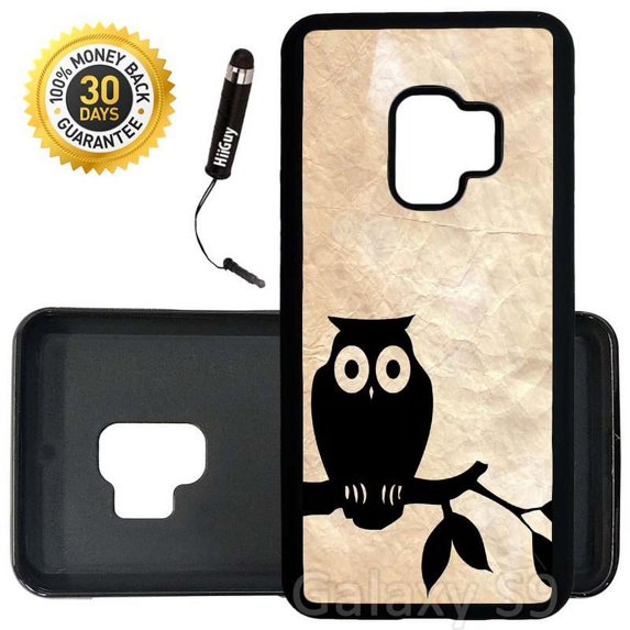 Custom Galaxy S9 Case (Cute Owl On Vintage Paper) Edge-to-Edge Rubber Black Cover Ultra Slim | Lightweight | Includes Stylus Pen by Innosub