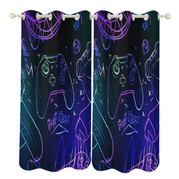 Custom Gamer Gaming Controller Button 2 Panels Blackout Curtains for Bedroom Living Room Drapes Kitchen Room Window Blackout Curtain Grommet