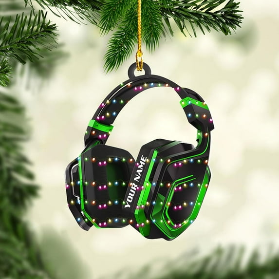 Custom Gaming Head Phones Ornaments 2025 Gaming Head Phones Light Christmas Ornament Gaming Headphone Flat Christmas Ornament Headphone Ornament Headphone Ornament Gift Xmas (HP16) - 3326 (Green)