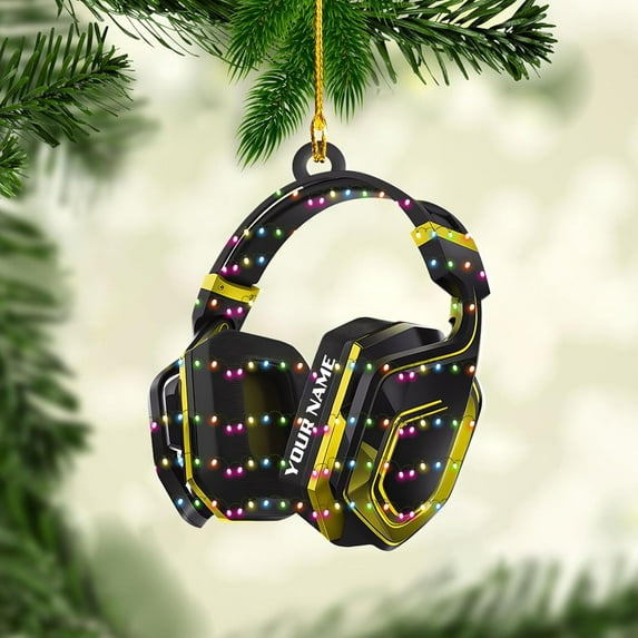 Custom Gaming Head Phones Ornaments 2025 Gaming Head Phones Light Christmas Ornament Gaming Headphone Flat Christmas Ornament Headphone Ornament Headphone Ornament Gift Xmas (HP16) - 3326 (Yellow)