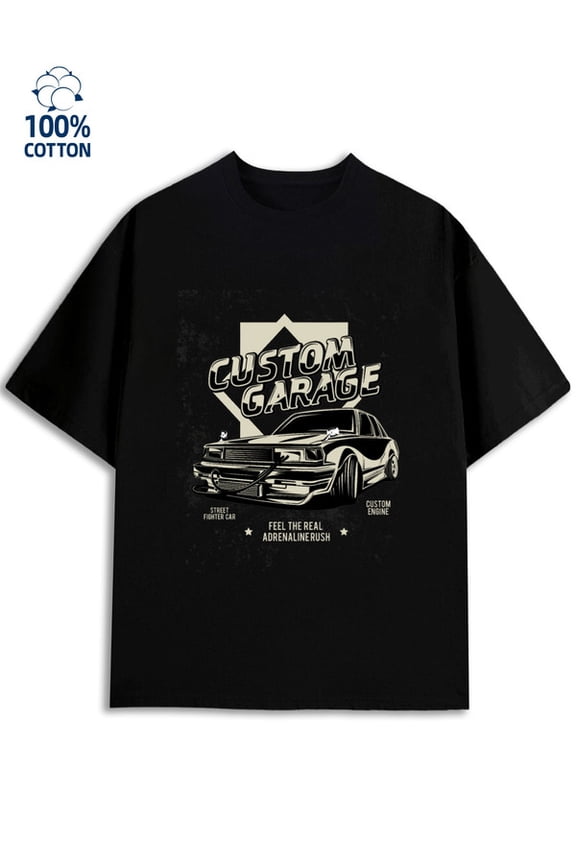 Custom Garage Tee mens garage 180G 100% Cotton black car graphic Trendy Unisex Shirt Graphic tshirts Original Unisex Shirt Short Sleeve tshirts Trendy Unisex Shirt Short Sleeve tshirts