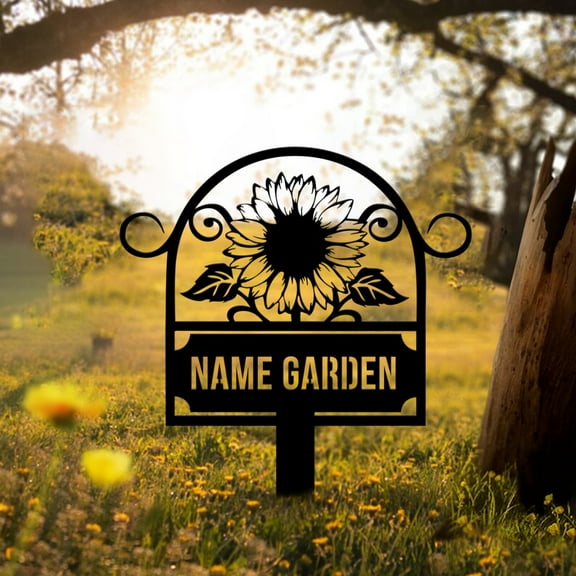 Custom Garden Name Metal Flower Yard Sign Stakes, Personalized Outdoor Welcome Ornament Courtyard Plaque Housewarming Gift