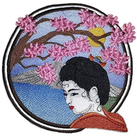 Custom Geisha Portrait Embroidered Iron On/Sew Patch [6.31" x 6.25"]