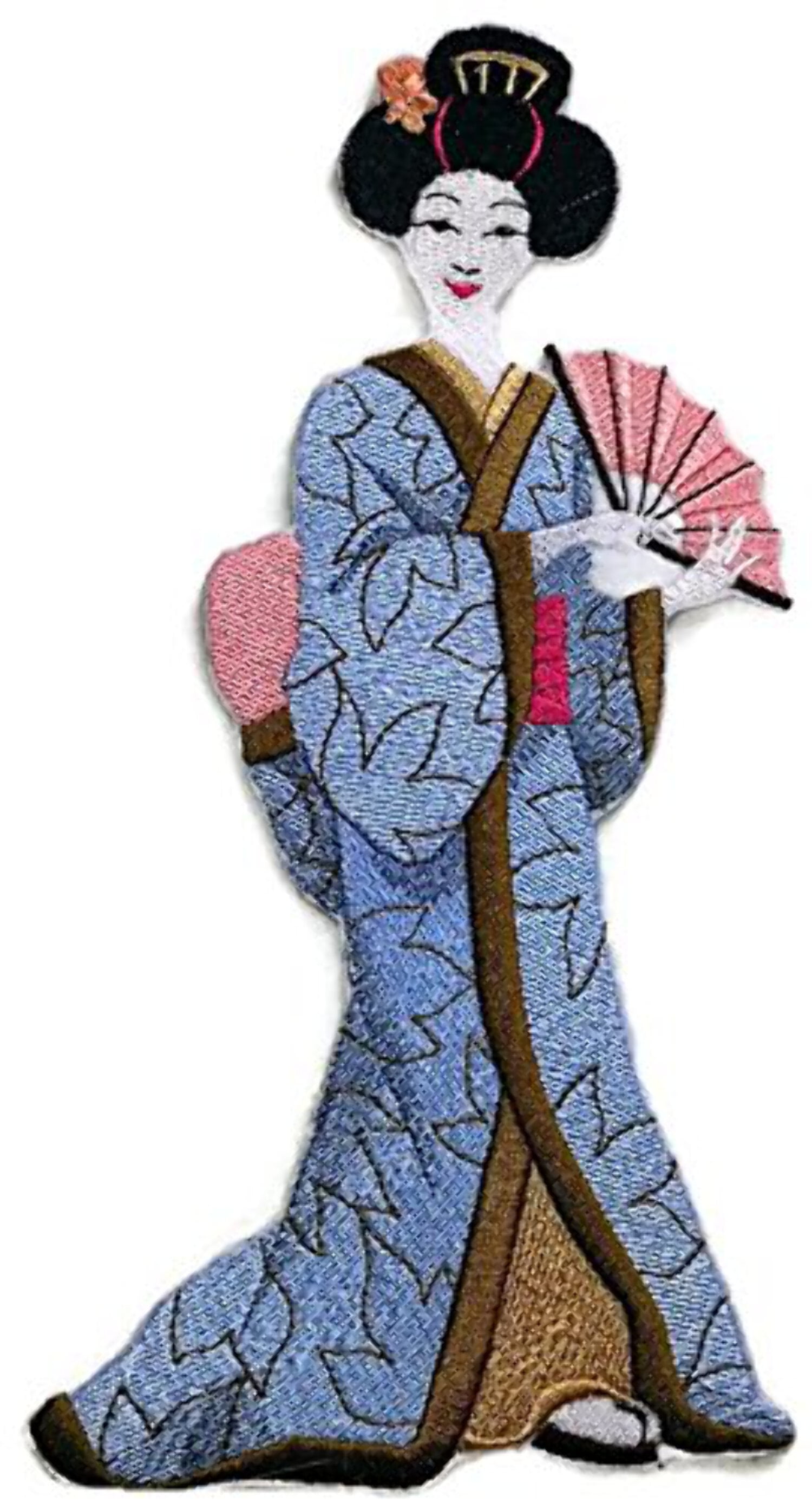 Custom Geisha With Fan Embroidered Iron On/Sew patch [6.31" x 6.25"]
