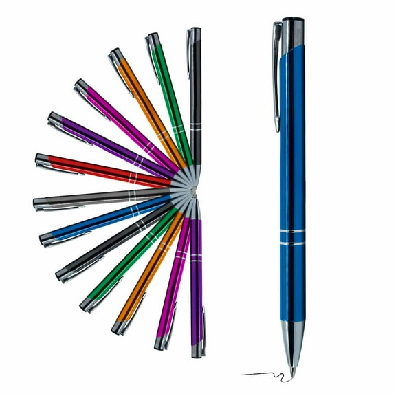 Custom Genie Electra Classic Ballpoint Pen, Push-Button Retractable, Black Ink, Aluminum Barrel with Chrome Trim, Blue, (Pack of 12)