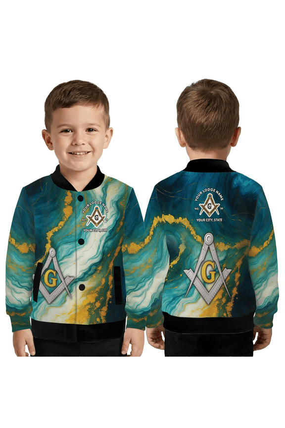 Custom Geometric Compass Emblem Jacket, Marble Pattern Masonic Coat, Freemason Baseball Jacket