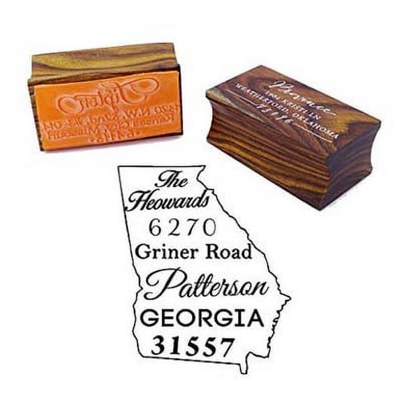 Custom Georgia State Map Stamp Wood Mounted Rubber Stamp Family Return Address Stamp
