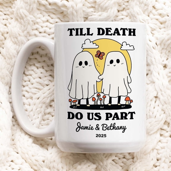 Custom Ghost Mug, Personalized Couples Wedding Cup, Gothic Wedding Gift, Cute Valentines Anniversary Gift Idea, Cottagecore Mushroom Gift