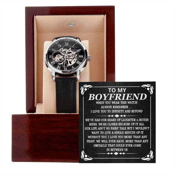 Custom Giant Men's Luxury Watch Gift for Boyfriend with Black Leather Band, Wrist Watches