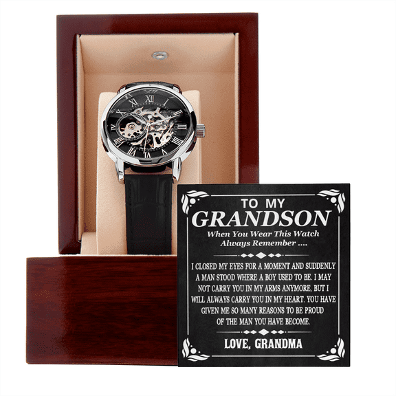Custom Giant Men's Luxury Watch for Grandson with Black Leather Band, Birthday Gift for Grandson