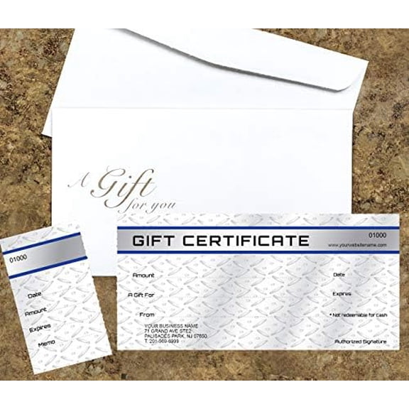 Custom Gift Certificates Cards with Envelopes 100 set - Metal Plate Image- Gift Coupons,Vouchers for Small Business$$Office