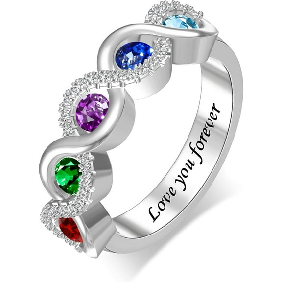 Custom Gift for Mom Mother Rings with 1-6 Birthstones for Women Mom Ring Mother's Day Gift for Her Meaningful Anniversary Family Name Rings for Grandmother