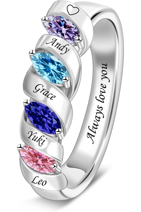 Custom Gift for Mom Personalized Mothers Ring Custom Birthstone Ring with 1-6 Birthstones Engraved Family Ring for Mom Grandma Mother's Day Anniversary Christmas