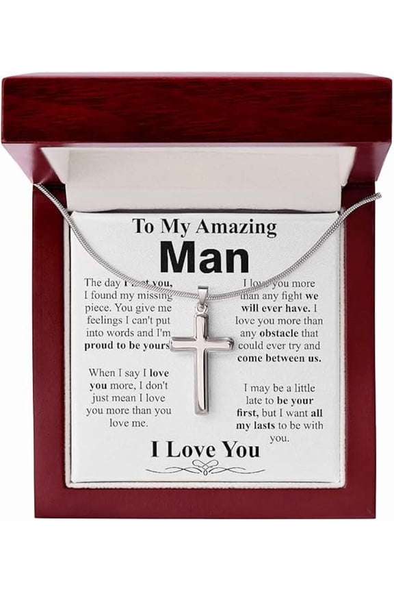 Custom Gift for Husband, Cross Necklace for Special Man, Husband Birthday Gift from Wife With Message Card