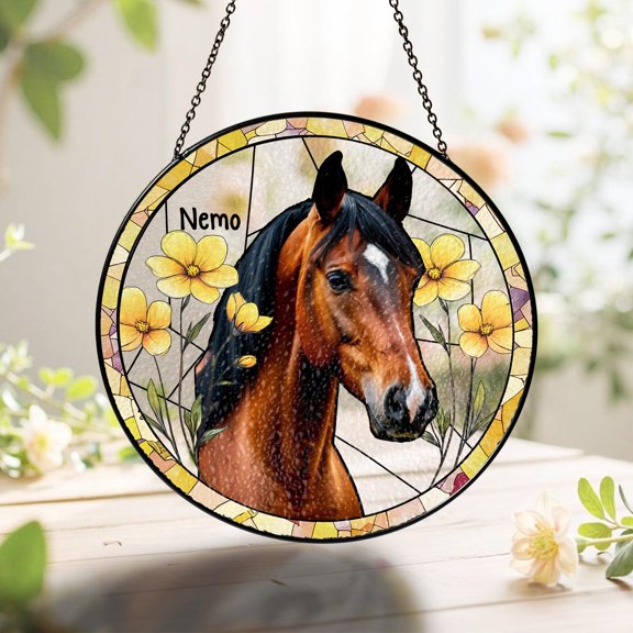 Custom Glass Horse Portrait Suncatcher: Personalized Memorial Gift