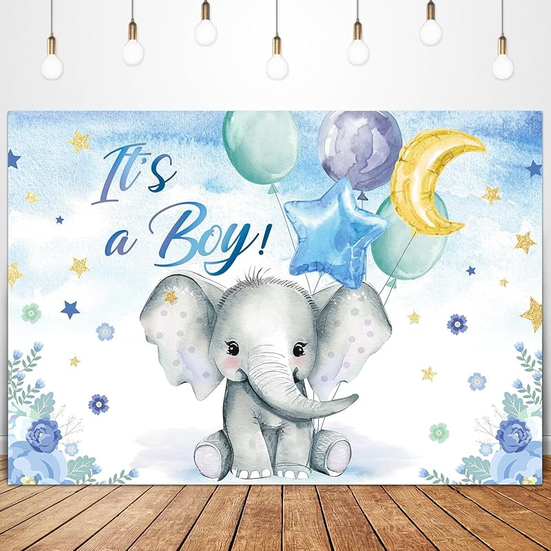 Custom Glawry Elephant Baby Shower Backdrop for Photography 7Wx5H