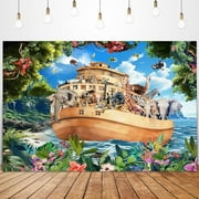 Custom Glawry Noahs Ark Birthday Decorations Backdrop 7Wx5H Feet Safari Animal Baby Shower Banner Jungle Sign Tropical Leave Woodland Wildlife for Newborn Party Decor Photo Booth Props Supplies