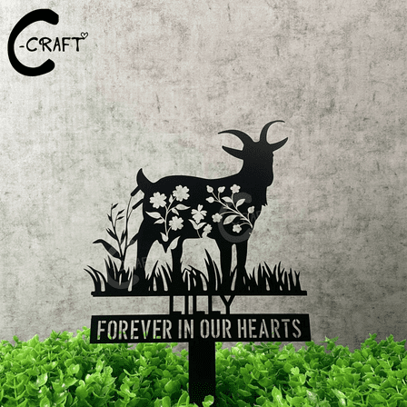 Custom Goat 8 Inches Memorial Garden Plaque with Stake, Metal Yard Stake