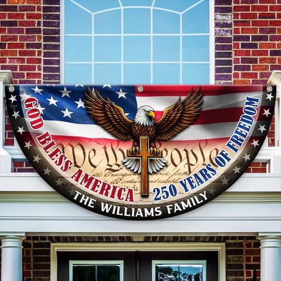 Custom God Bless America Fan Flag, Personalized Patriot Semicircle Flag, Patriot Gift, American Pride Gift, Veteran Gift, USA 250 Gift, July 4th Independence Day Decor