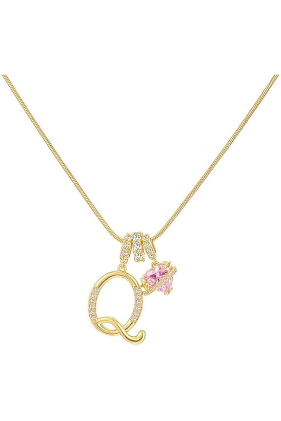Custom Gold Initial Necklace - A-Z Alphabet Charm with Pink Heart, 3-Layer Layering Necklace, Personalized Jewelry Gift for Women, Daily Wear (Gold,1Pcs, B)