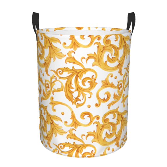 Custom Golden Lion And Damask Ornament Laundry Basket Collapsible Large Clothing Storage Bin Luxury Baroque Floral Baby Hamper