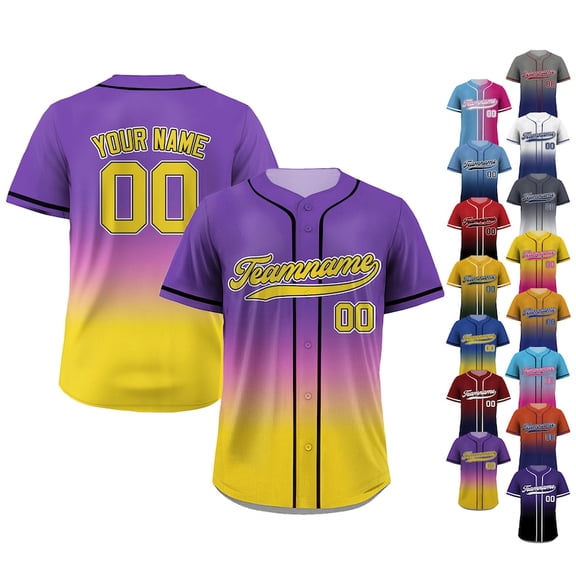 Custom Gradient Baseball Jersey with Team Name Number Gift for Baseball Fan Purple Yellow