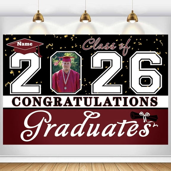 Custom Graduation Backdrop Banner Large Congrats Grad Party Supplies Decorations Photography Background for 2026 Graduation Party 8x4FT Maroon