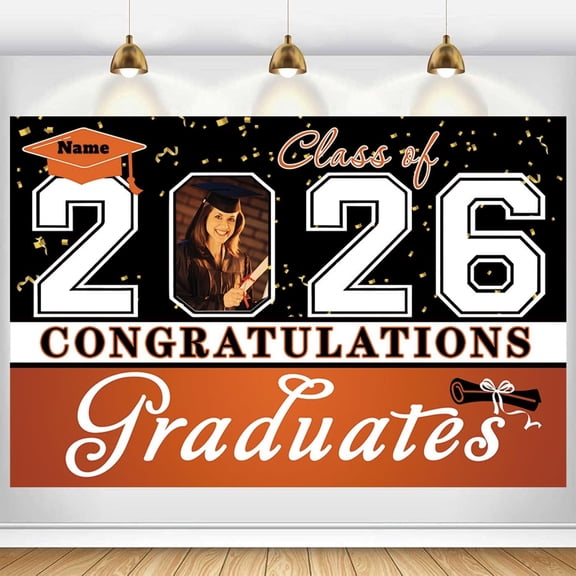 Custom Graduation Backdrop Banner Large Congrats Grad Party Supplies Decorations Photography Background for 2026 Graduation Party 8x4FT Orange