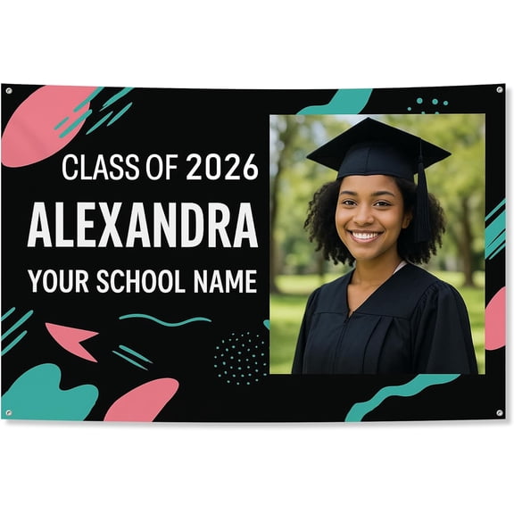 Custom Graduation Banner Class of 2026 with Photo and Name – Personalized Congrats Sign for High School or College Seniors – Indoor Outdoor Graduation Party Decoration 5*3ft