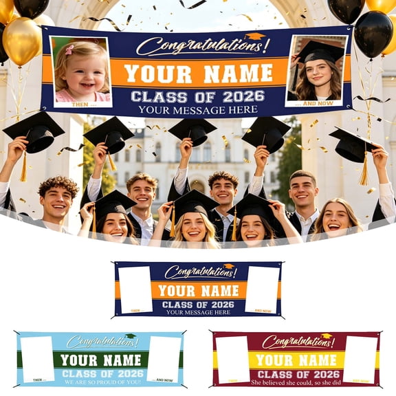 Custom Graduation Banner Class of 2026 with Name and Photo Personalized Outdoor Indoor Decoration 120x70cm White1