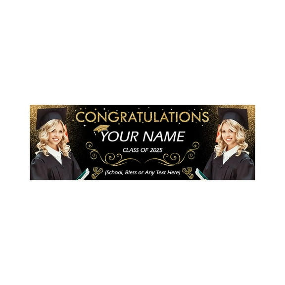 Custom Graduation Banner, Personalized with Photo & Name, High-Quality Polyester, 3 Sizes for Party Decor