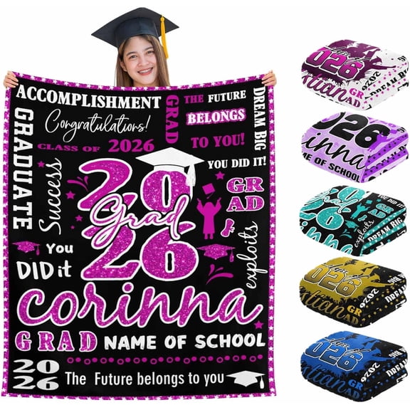 Custom Graduation Blanket Personalized Class of 2026 Graduation Gift Blankets Customized Throw Blanket Graduation Gift for Her Him High School College Pink