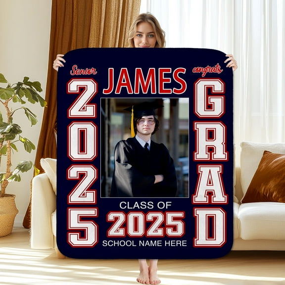 Custom Graduation Blanket with Photos, 2025 Graduation Gifts Blanket For Graduate Daughter, Son, Adults Throw Blanket for Graduation Party