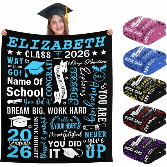 Custom Graduation Blankets Personalized Class of 2026 Graduation Gift Blankets Customized Throw Decoration Graduation Gift for Her Him High School College Blue