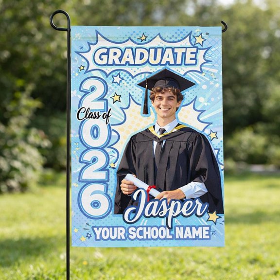 Custom Graduation Garden Flag Class of 2026, Personalized Name Yard Flag for Senior Celebration