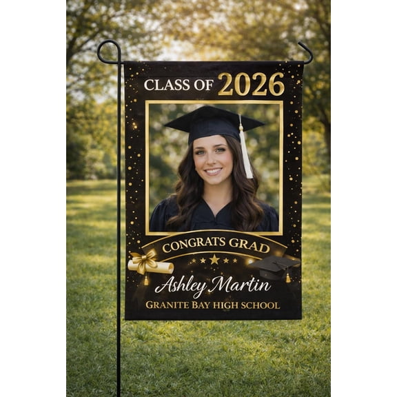Custom Graduation Garden Flag Class of 2026, Personalized Photo Yard Banner Senior Gift