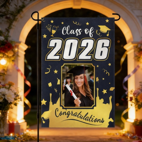Custom Graduation Garden Flag Personalized Photo Class Of 2026 Yard Sign For Outdoor Lawn Patio Graduation Party Decoration