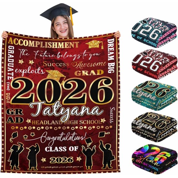 Custom Graduation Gifts Blanket Personalized Class of 2026 Graduation Blankets Customized Name Throw Graduation Decoration for Her Him High School College Red