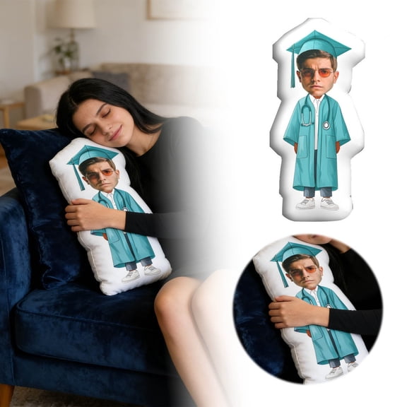 Custom Graduation Photo Pillow Polyester Gown Shape Washable Decorative Memory Keepsake for Party Dorm Living Room