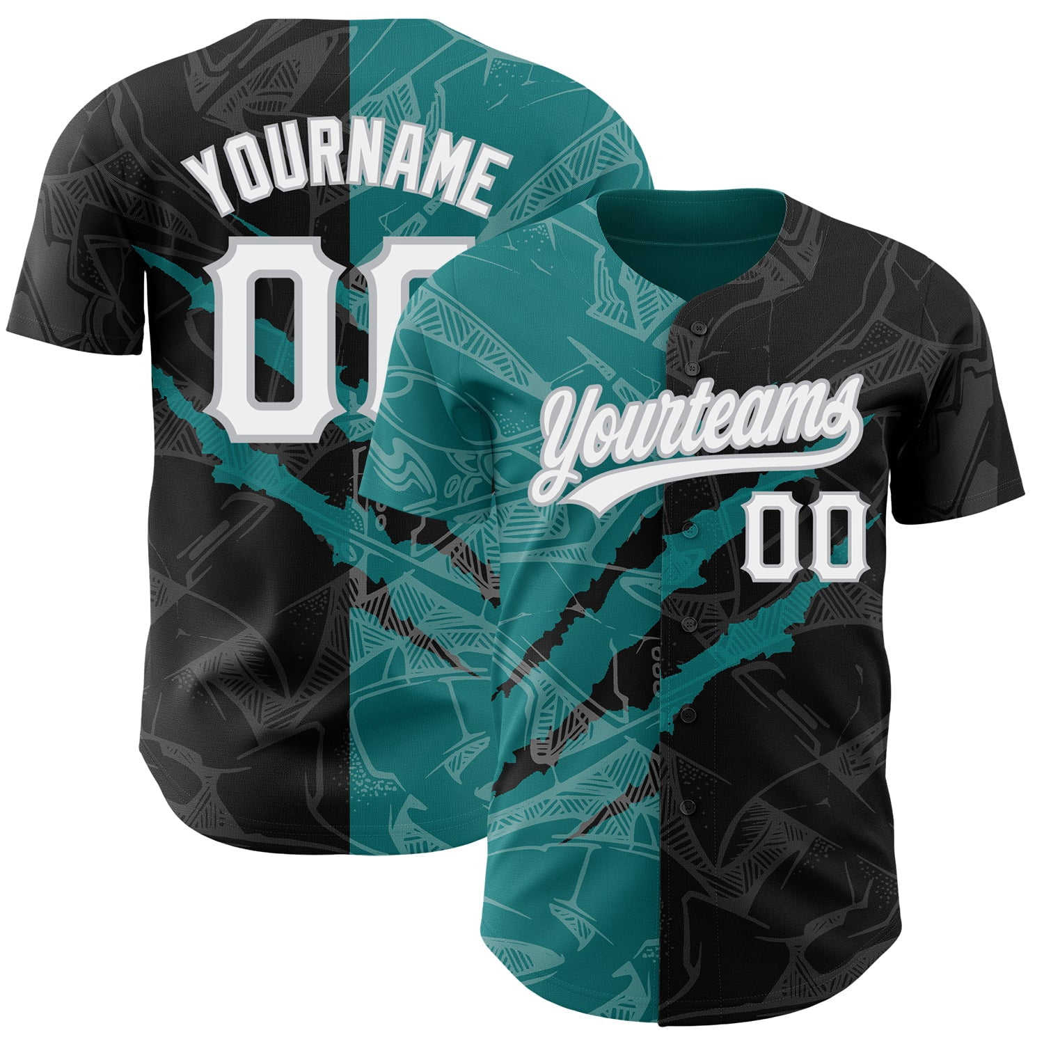 Custom Graffiti Pattern Black Teal-Gray 3D Scratch Authentic Baseball ...