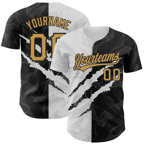 Custom Graffiti Pattern Old Gold-Black 3D Scratch Authentic Baseball Jersey - Hot Sale 202