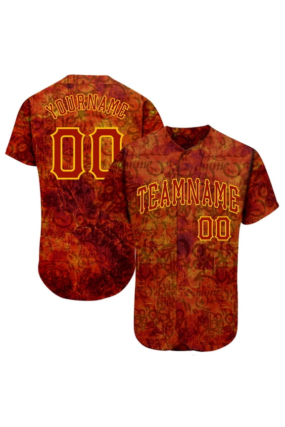 Custom Graffiti Pattern Red-Gold 3D Fire Authentic Baseball Jersey - Hot Sale 2026